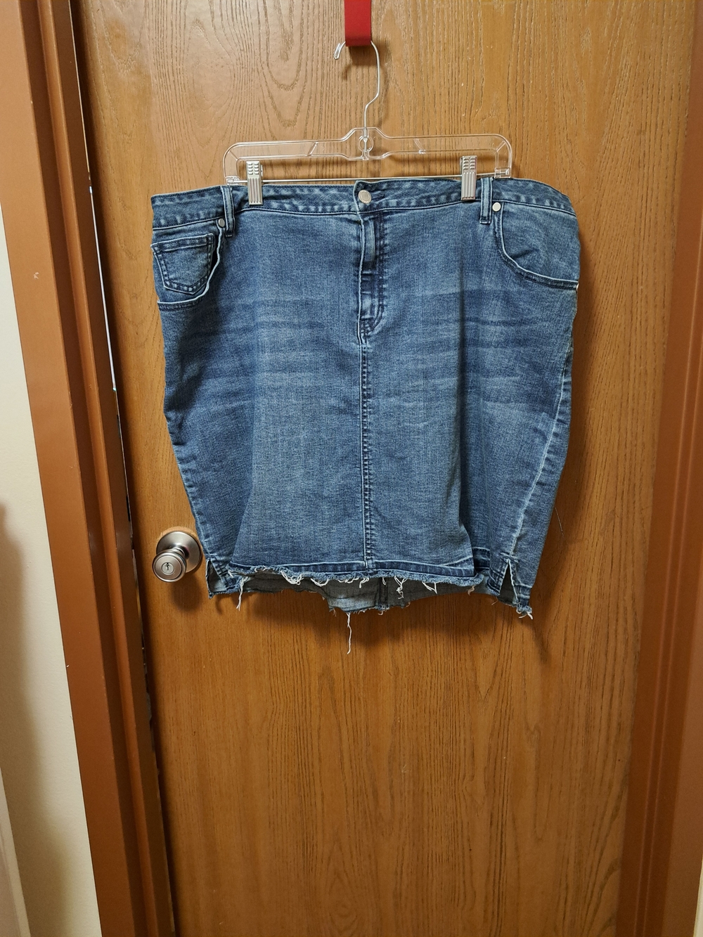 Woman Within Blue Denim Pencil Skirt with Raw Hem